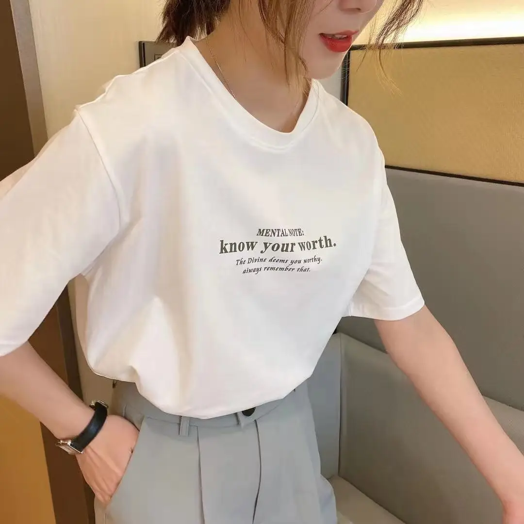 Summer new short sleeve t-shirt women's loose Korean style ins women's all-match cartoon printed inner half sleeve top