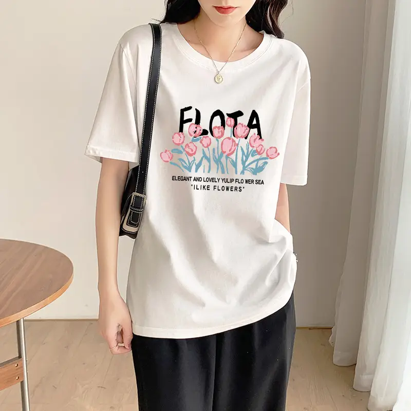 Summer new short sleeve t-shirt women's loose Korean style ins women's all-match cartoon printed inner half sleeve top