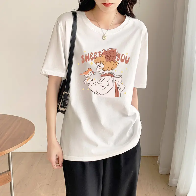 Summer new short sleeve t-shirt women's loose Korean style ins women's all-match cartoon printed inner half sleeve top