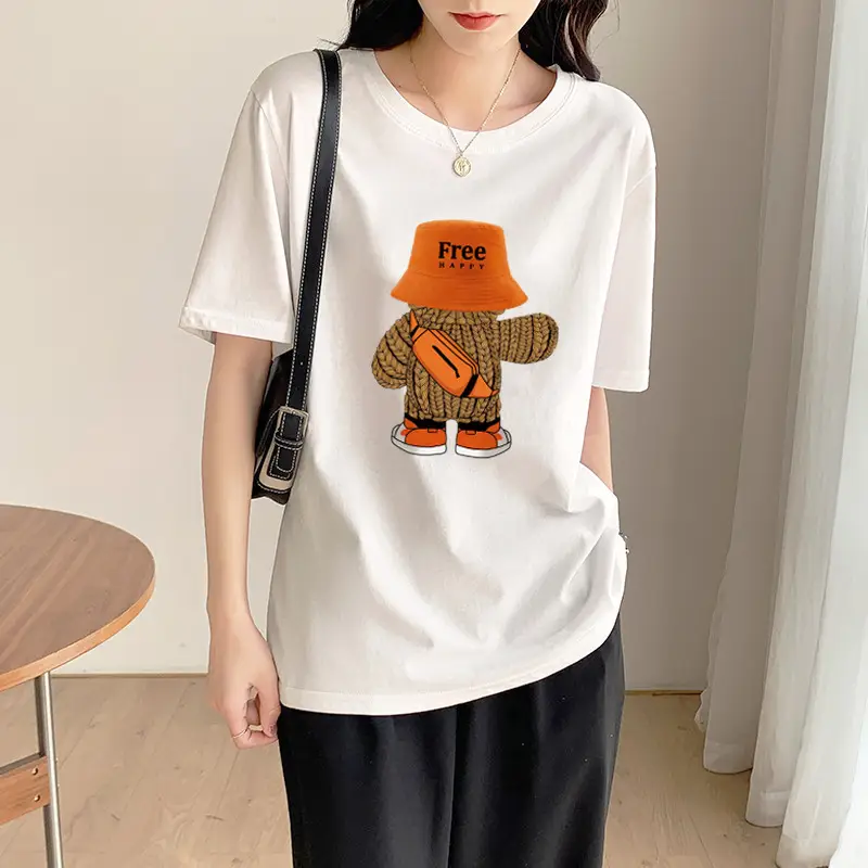 Summer new short sleeve t-shirt women's loose Korean style ins women's all-match cartoon printed inner half sleeve top