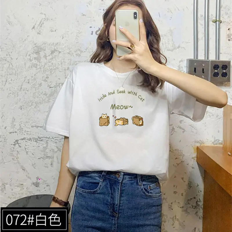 Summer new short sleeve t-shirt women's loose Korean style ins women's all-match cartoon printed inner half sleeve top
