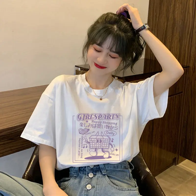 Summer new short sleeve t-shirt women's loose Korean style ins women's all-match cartoon printed inner half sleeve top