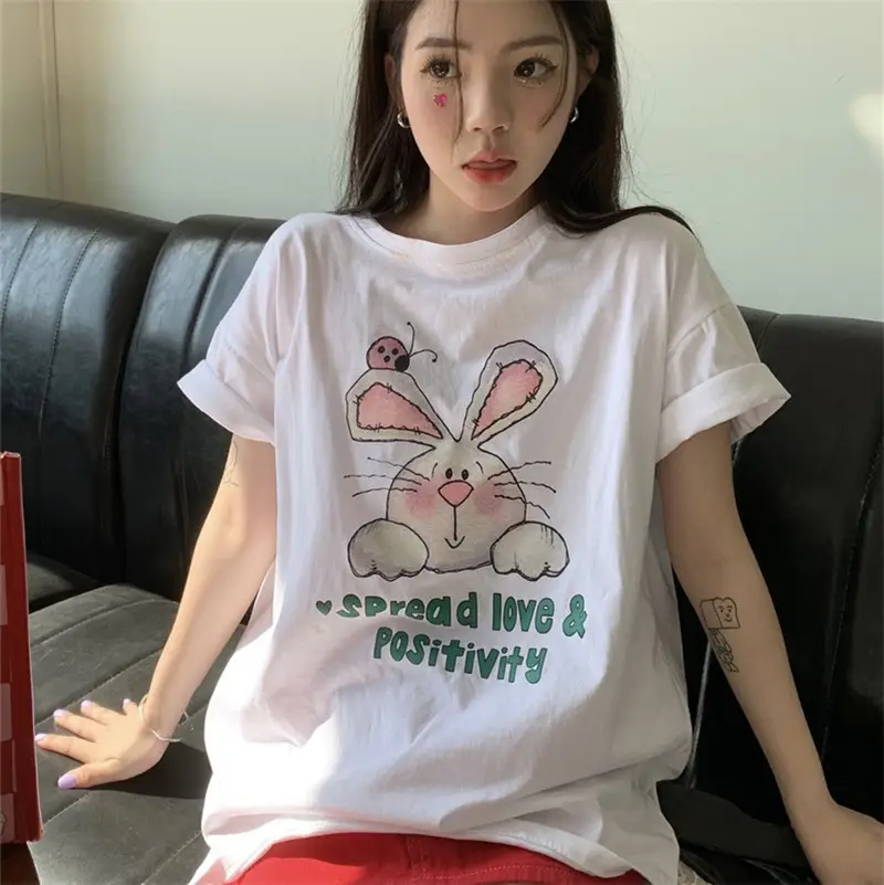 Summer new short sleeve t-shirt women's loose Korean style ins women's all-match cartoon printed inner half sleeve top