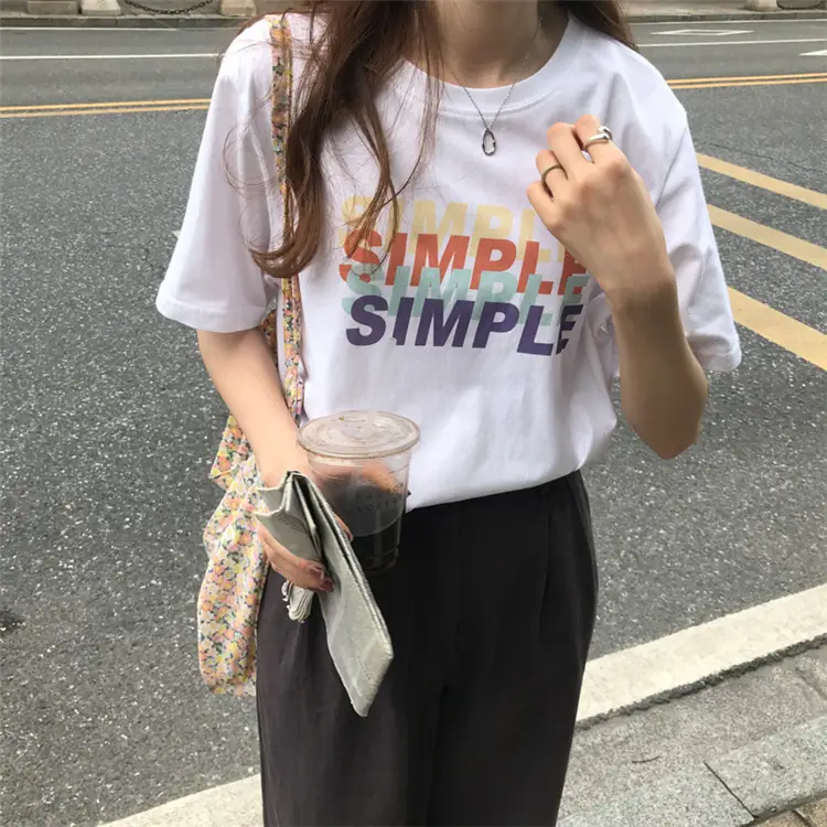 Summer new short sleeve t-shirt women's loose Korean style ins women's all-match cartoon printed inner half sleeve top