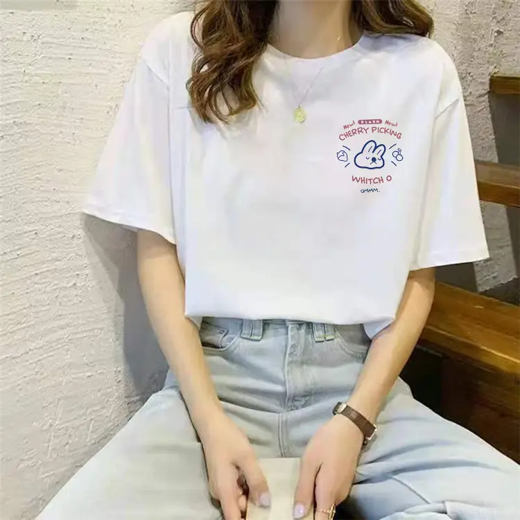 Summer new short sleeve t-shirt women's loose Korean style ins women's all-match cartoon printed inner half sleeve top
