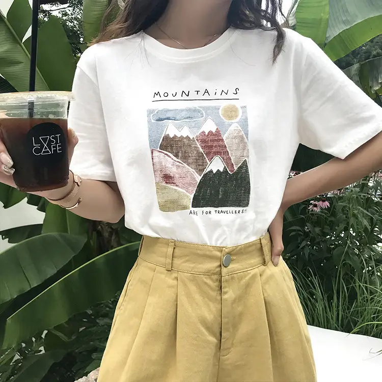 Summer new short sleeve t-shirt women's loose Korean style ins women's all-match cartoon printed inner half sleeve top