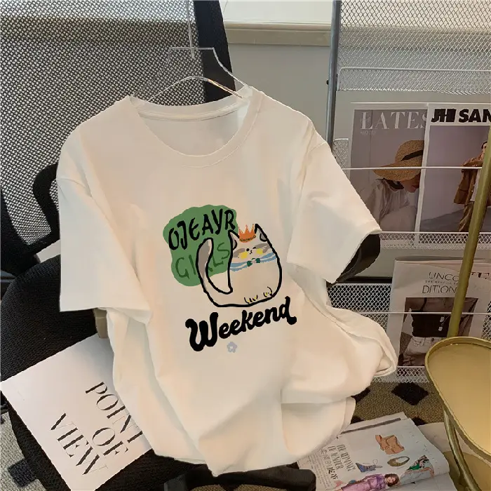 Summer new short sleeve t-shirt women's loose Korean style ins women's all-match cartoon printed inner half sleeve top