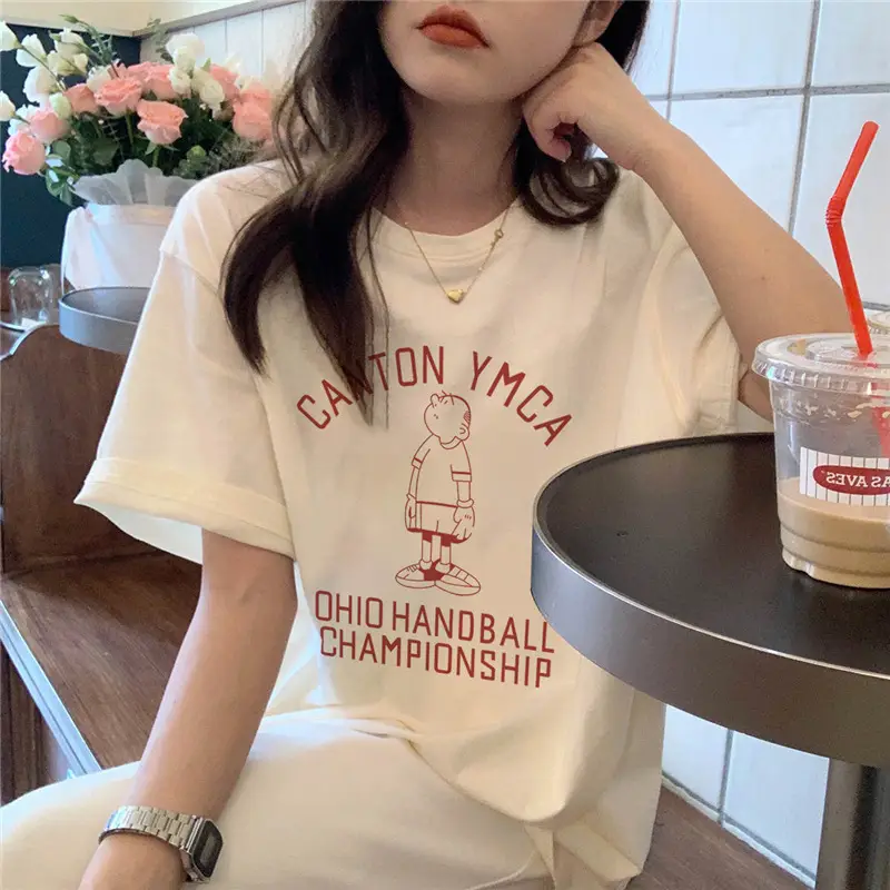 Summer new short sleeve t-shirt women's loose Korean style ins women's all-match cartoon printed inner half sleeve top