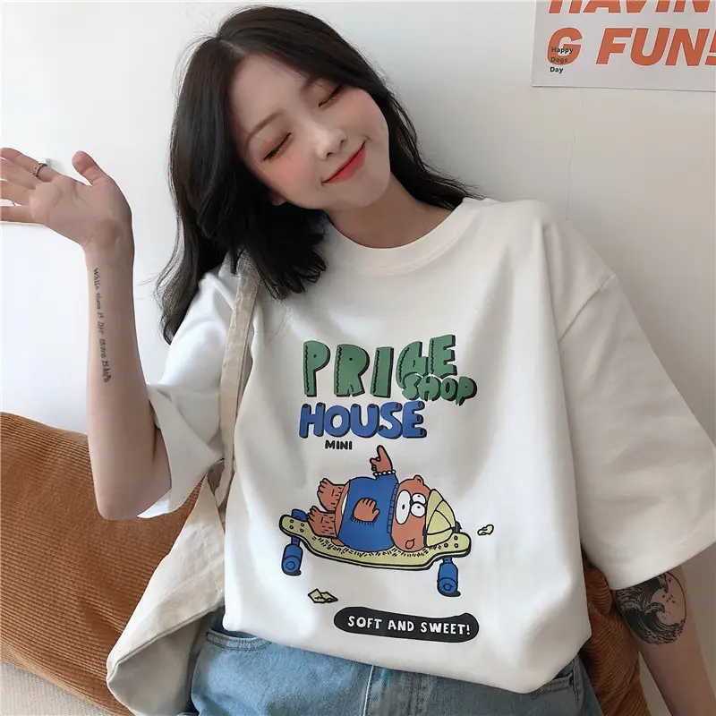 Summer new short sleeve t-shirt women's loose Korean style ins women's all-match cartoon printed inner half sleeve top