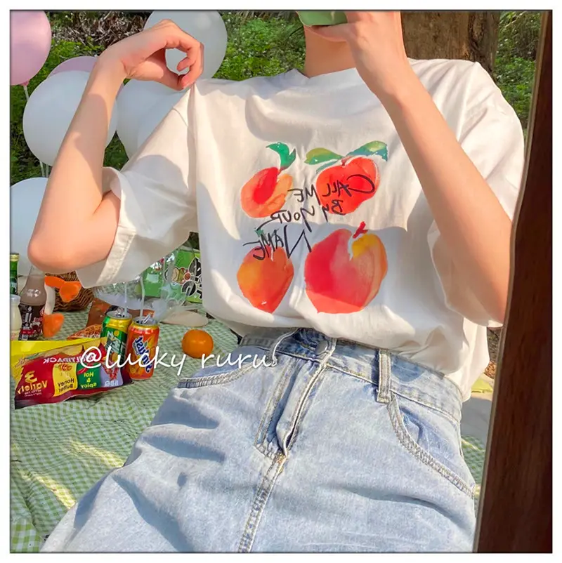 Summer new short sleeve t-shirt women's loose Korean style ins women's all-match cartoon printed inner half sleeve top