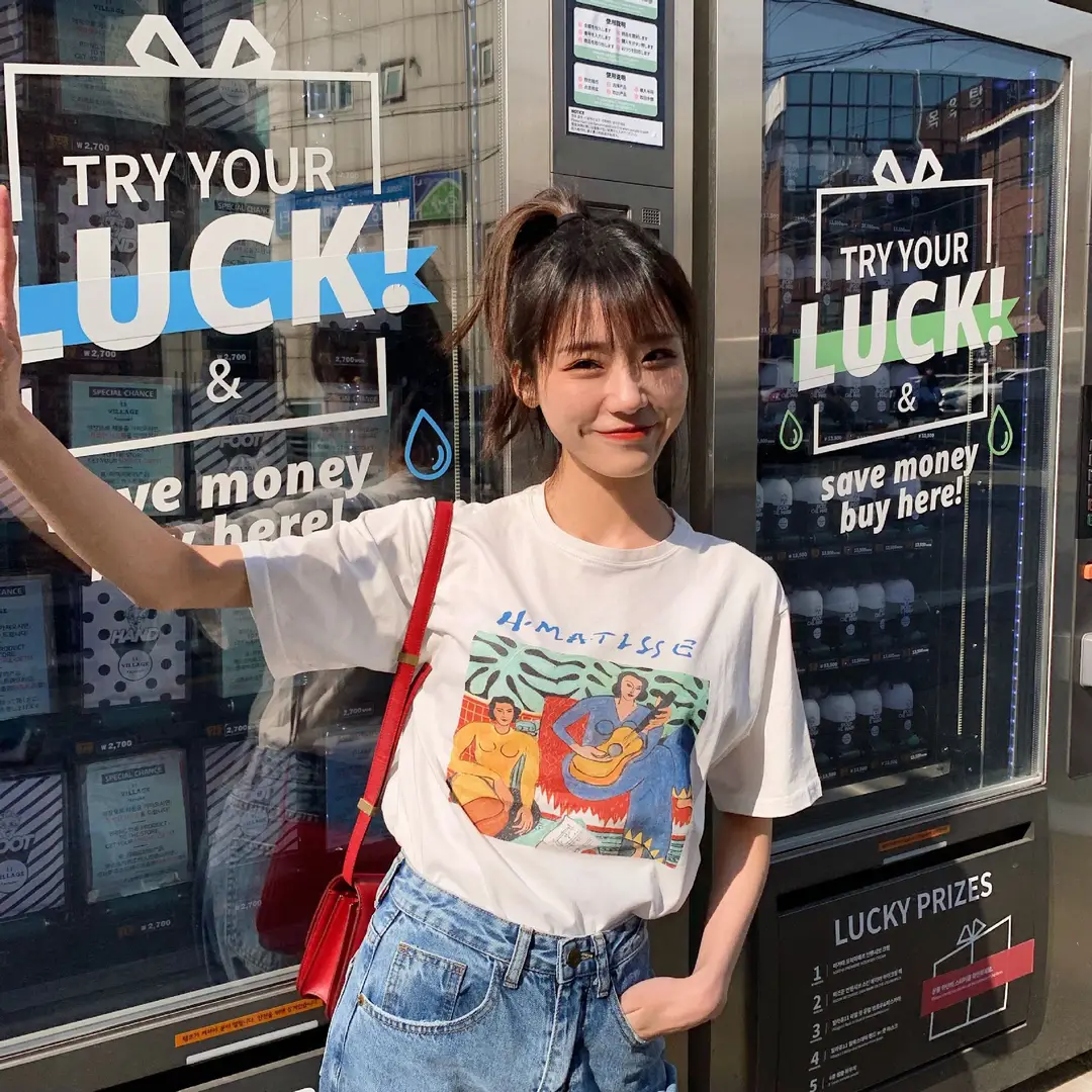 Summer new short sleeve t-shirt women's loose Korean style ins women's all-match cartoon printed inner half sleeve top