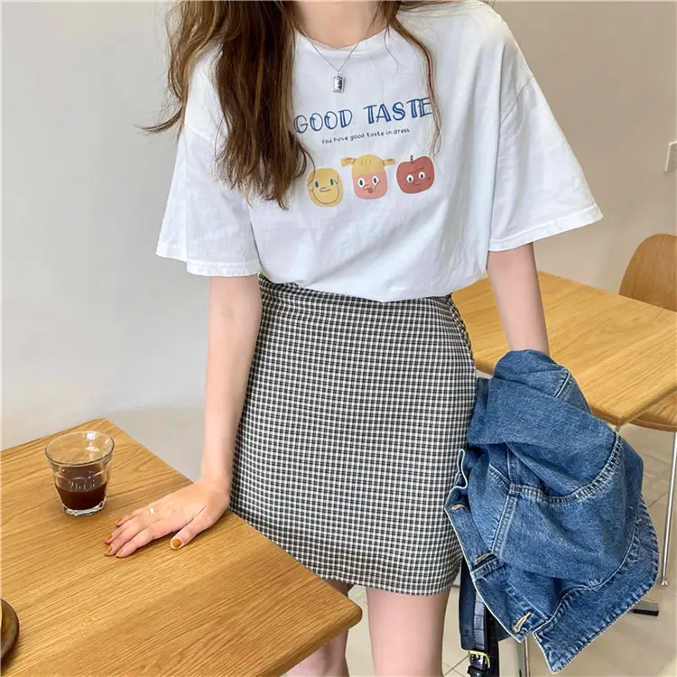 Summer new short sleeve t-shirt women's loose Korean style ins women's all-match cartoon printed inner half sleeve top