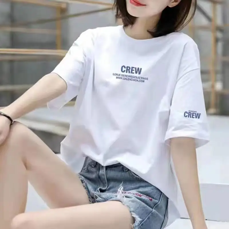 Summer new short sleeve t-shirt women's loose Korean style ins women's all-match cartoon printed inner half sleeve top