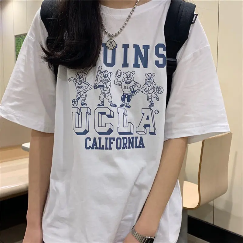 Summer new short sleeve t-shirt women's loose Korean style ins women's all-match cartoon printed inner half sleeve top