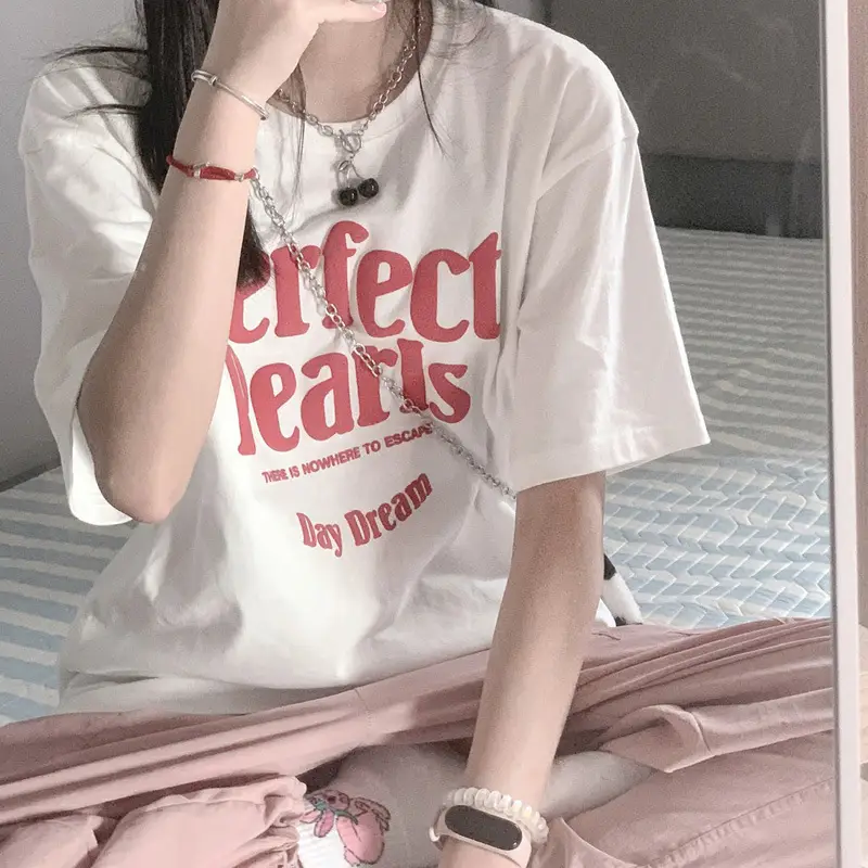 Summer new short sleeve t-shirt women's loose Korean style ins women's all-match cartoon printed inner half sleeve top