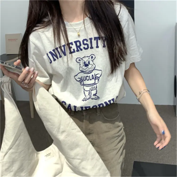 Summer new short sleeve t-shirt women's loose Korean style ins women's all-match cartoon printed inner half sleeve top