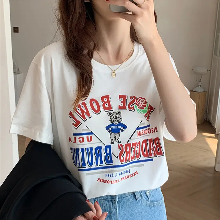 Summer new short sleeve t-shirt women's loose Korean style ins women's all-match cartoon printed inner half sleeve top