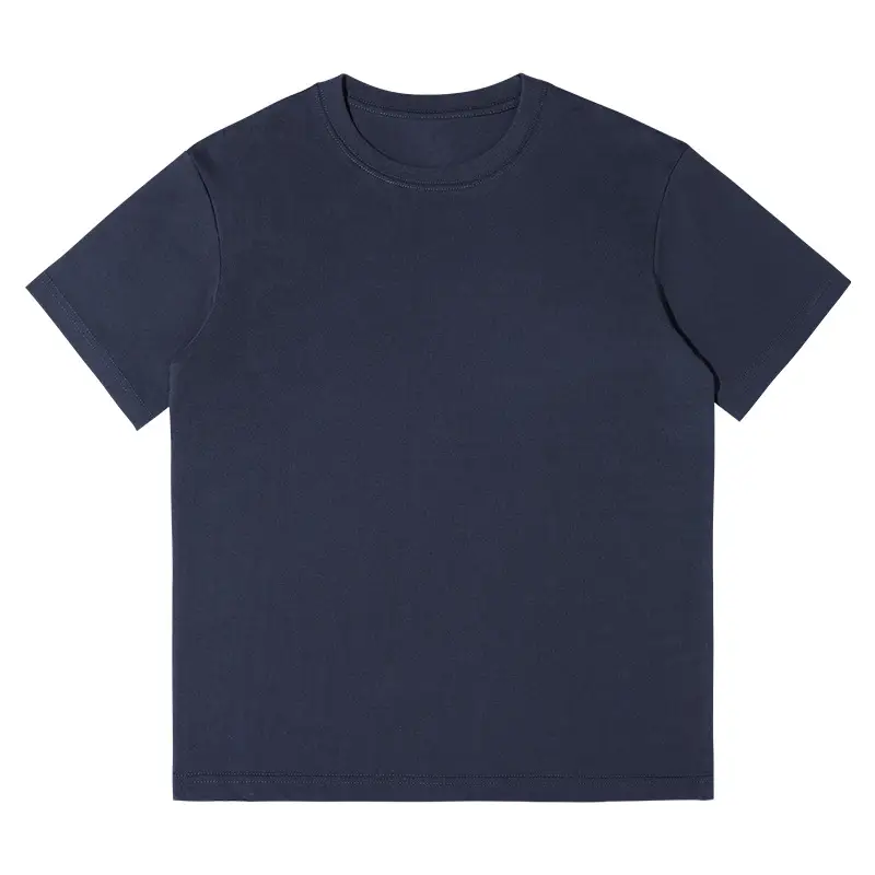 Men Cotton Navy T-Shirt Short Sleeve Plain - Image 3