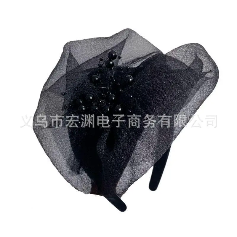 Purple Organza Hair Cover with Black Beads