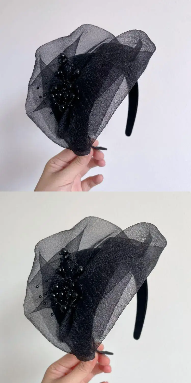 Purple Organza Hair Cover with Black Beads — feature 6