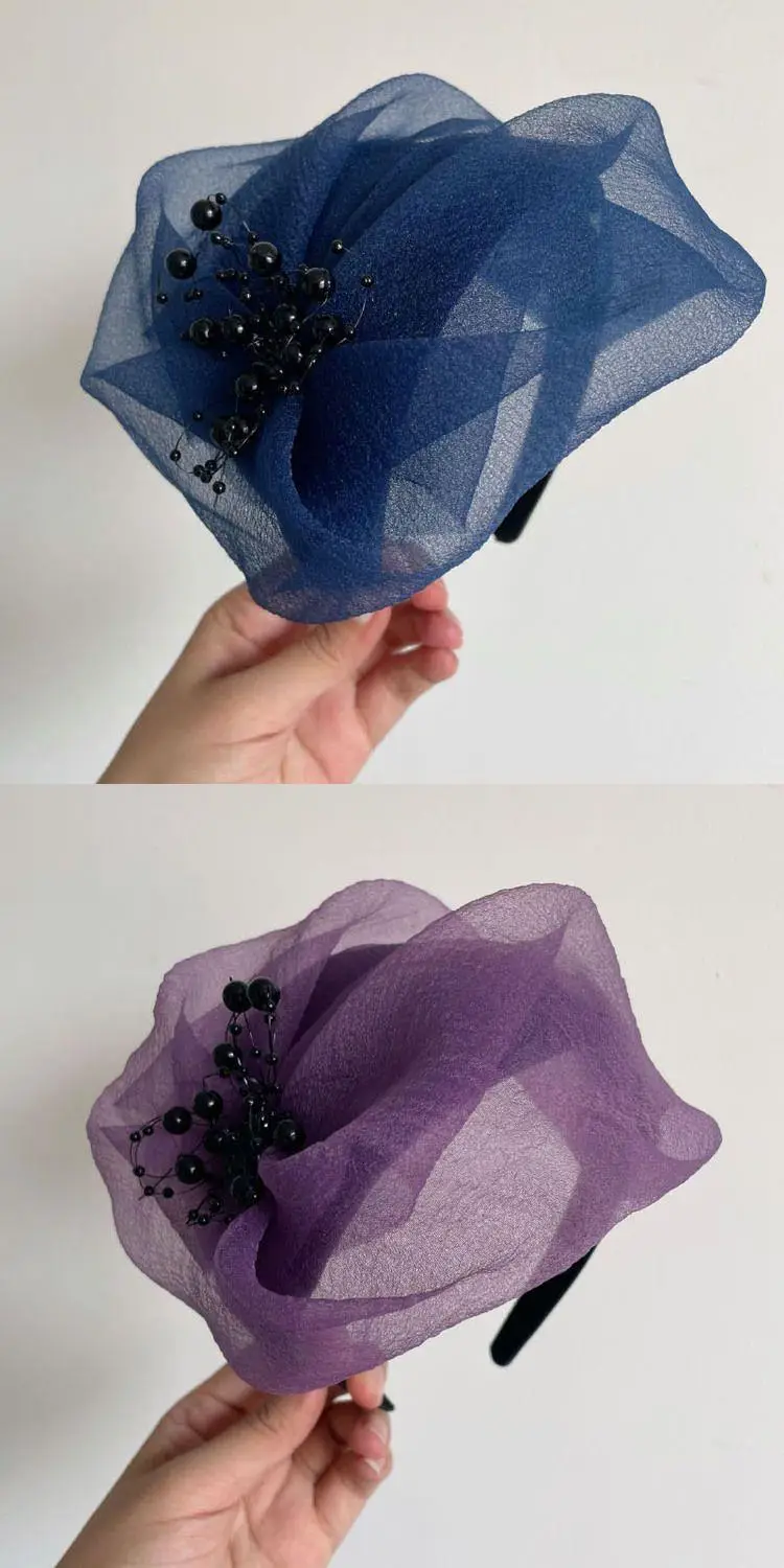Purple Organza Hair Cover with Black Beads — feature 8