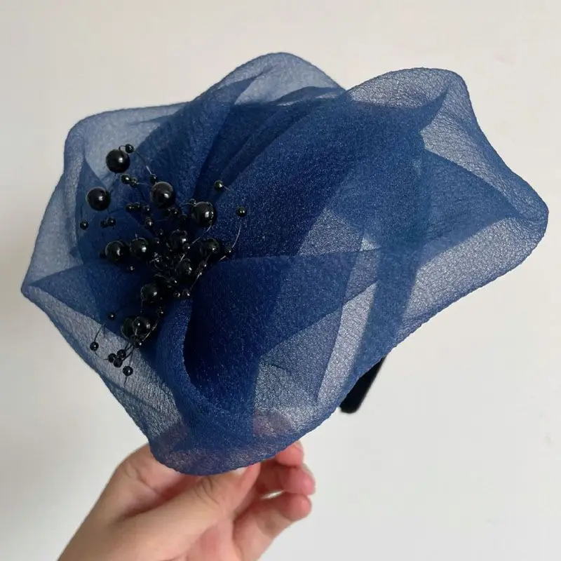 Purple Organza Hair Cover with Black Beads