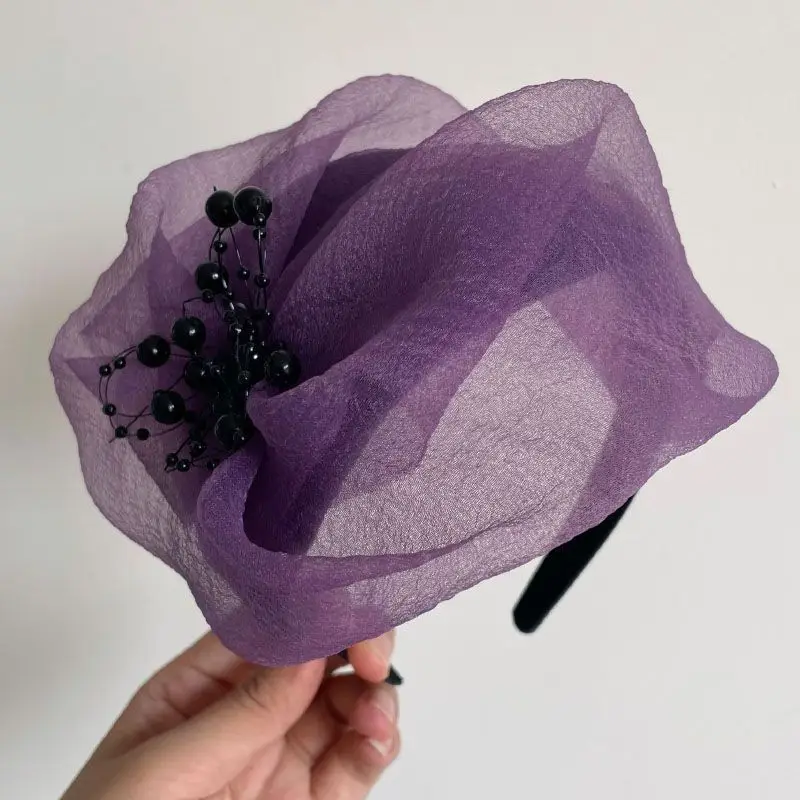 Purple Organza Hair Cover with Black Beads