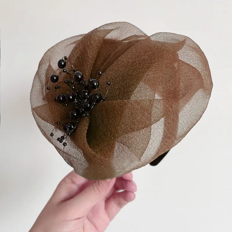 Purple Organza Hair Cover with Black Beads