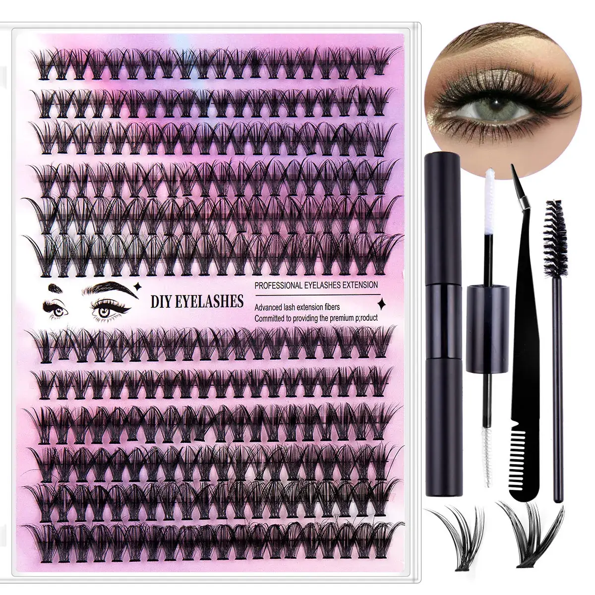Pink False Eyelashes Set with 12 Rows & Hot Melt - Image 19