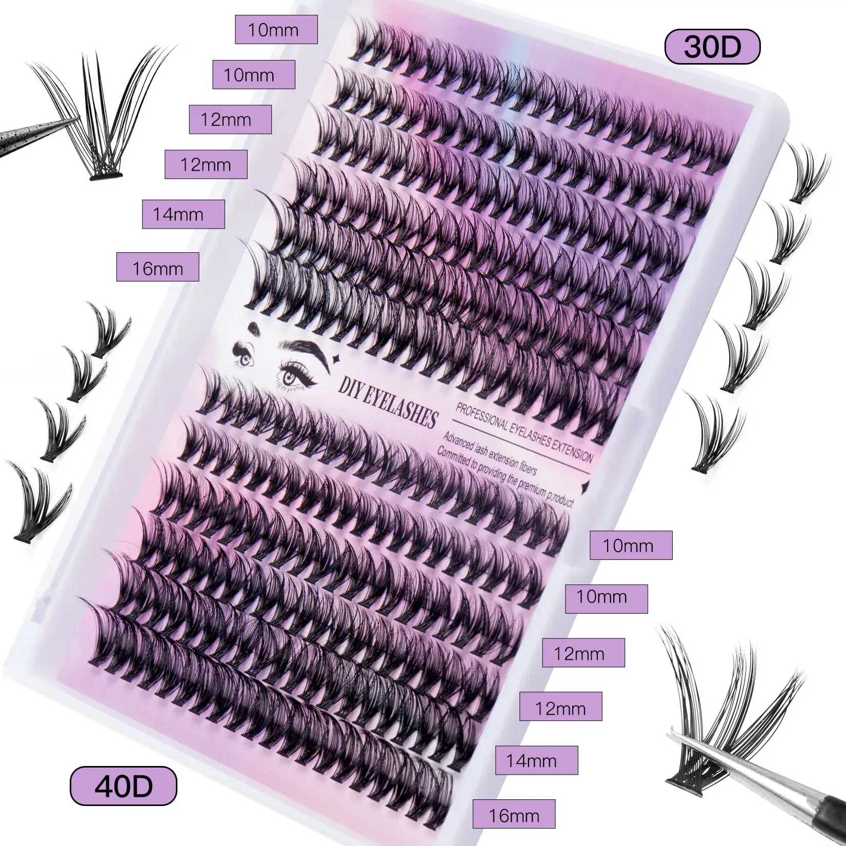 Pink False Eyelashes Set with 12 Rows & Hot Melt - Image 20