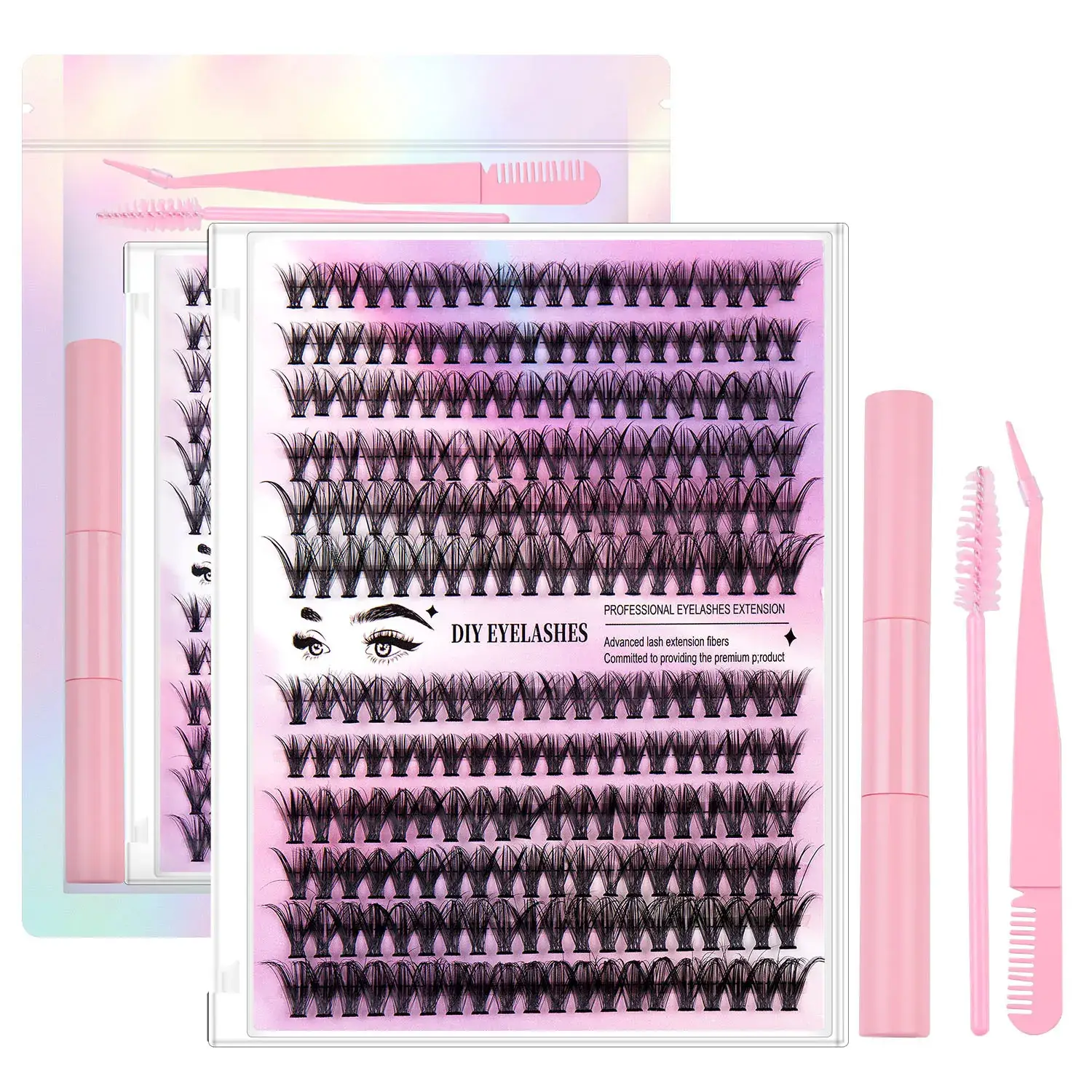 Pink False Eyelashes Set with 12 Rows & Hot Melt - Image 22