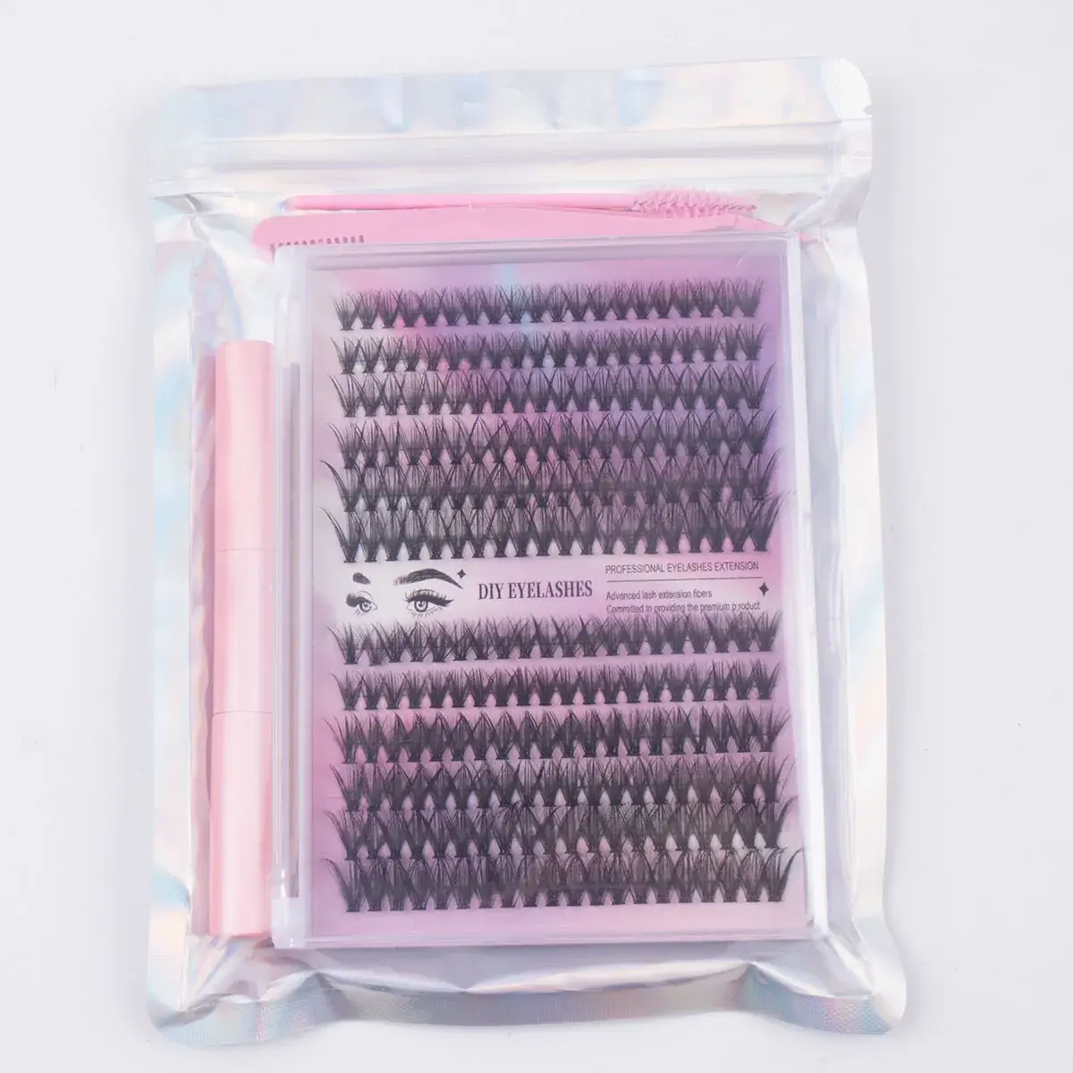 Pink False Eyelashes Set with 12 Rows & Hot Melt — feature 14