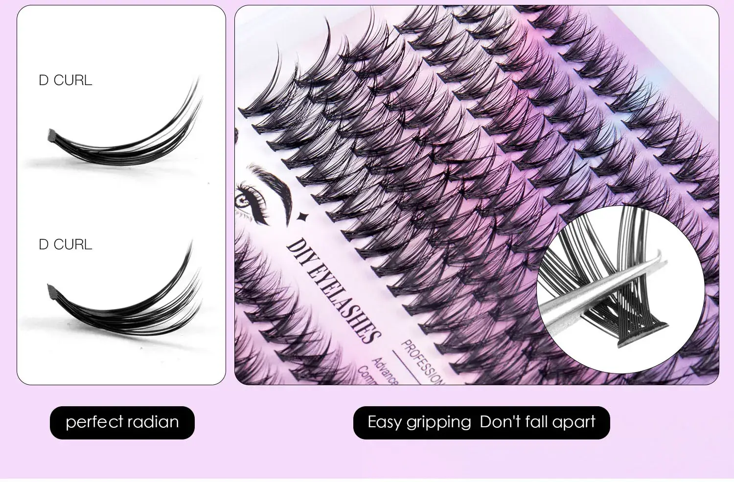 Pink False Eyelashes Set with 12 Rows & Hot Melt — feature 4