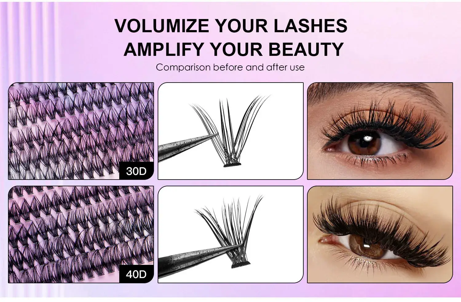Pink False Eyelashes Set with 12 Rows & Hot Melt — feature 5