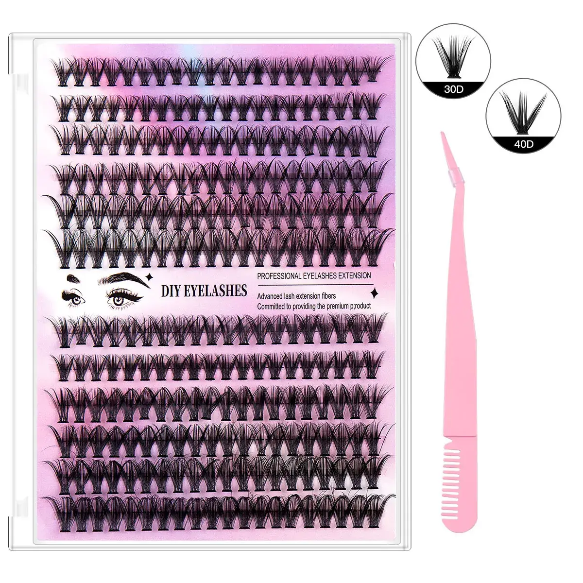 Pink False Eyelashes Set with 12 Rows & Hot Melt - Image 2