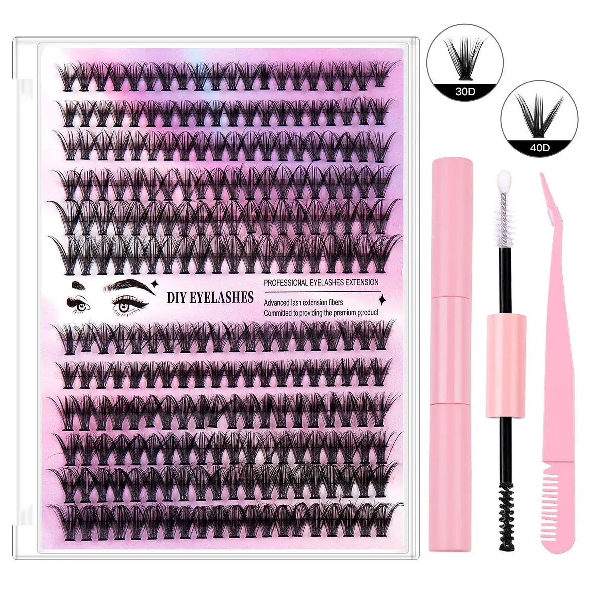 Pink False Eyelashes Set with 12 Rows & Hot Melt - Image 5