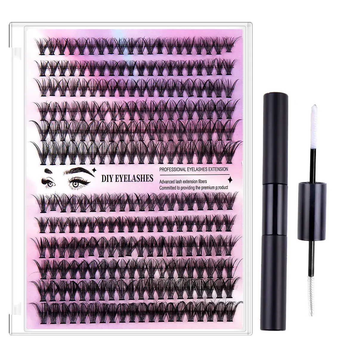 Pink False Eyelashes Set with 12 Rows & Hot Melt - Image 7