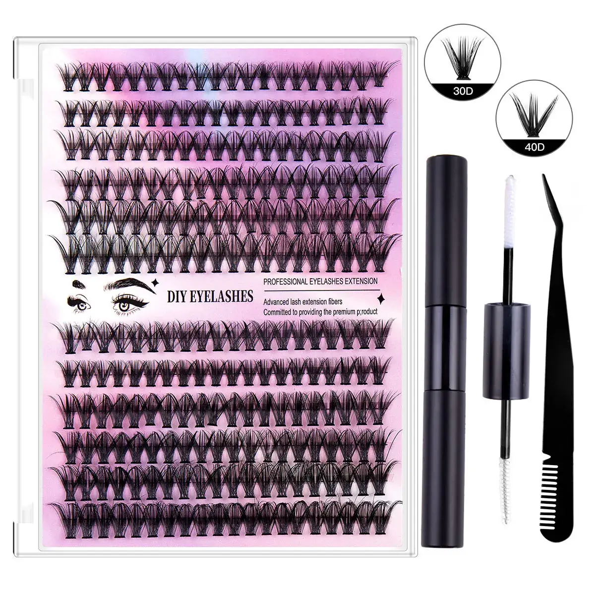 Pink False Eyelashes Set with 12 Rows & Hot Melt - Image 8
