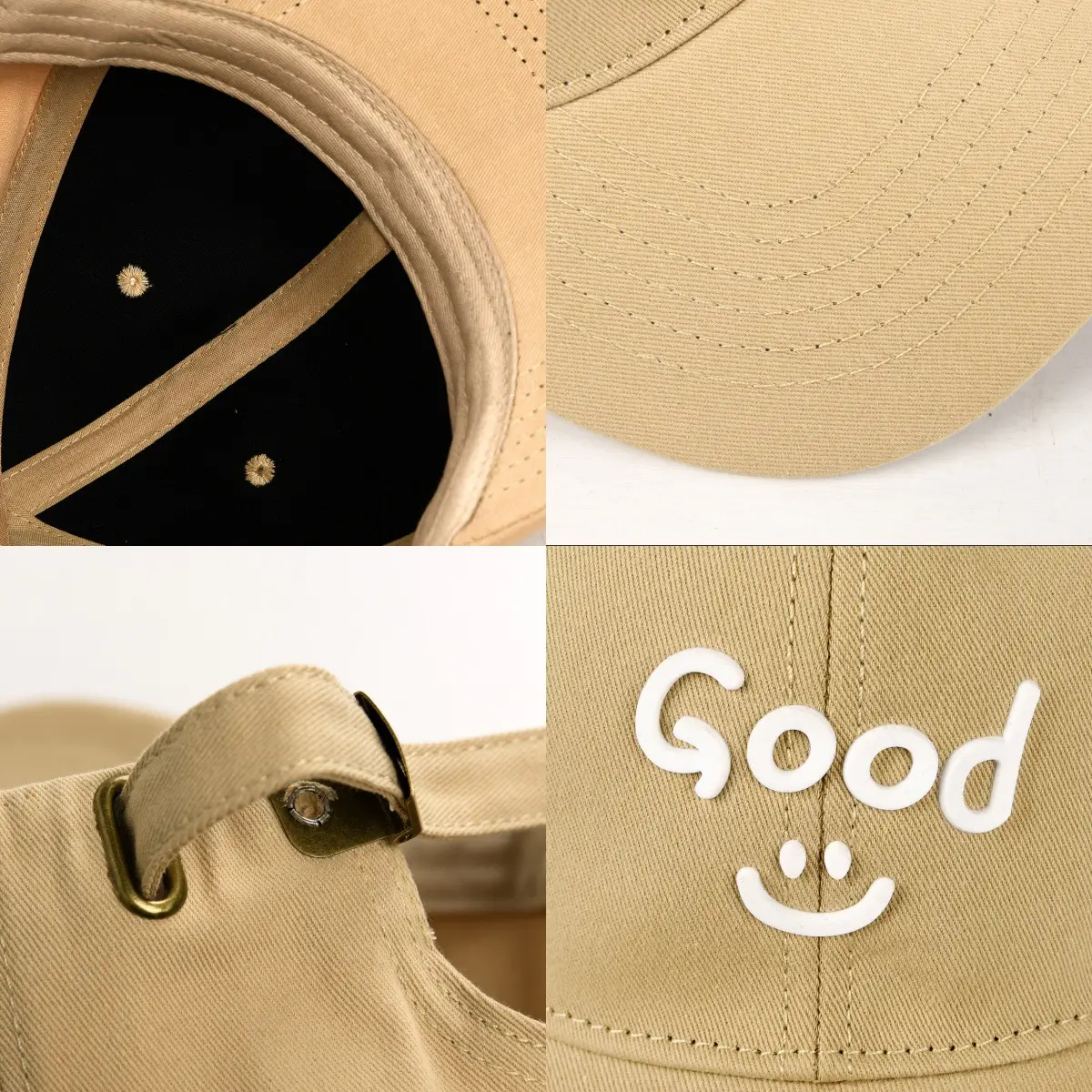 Men's Brown Good Smile Embroidered Cap — feature 5