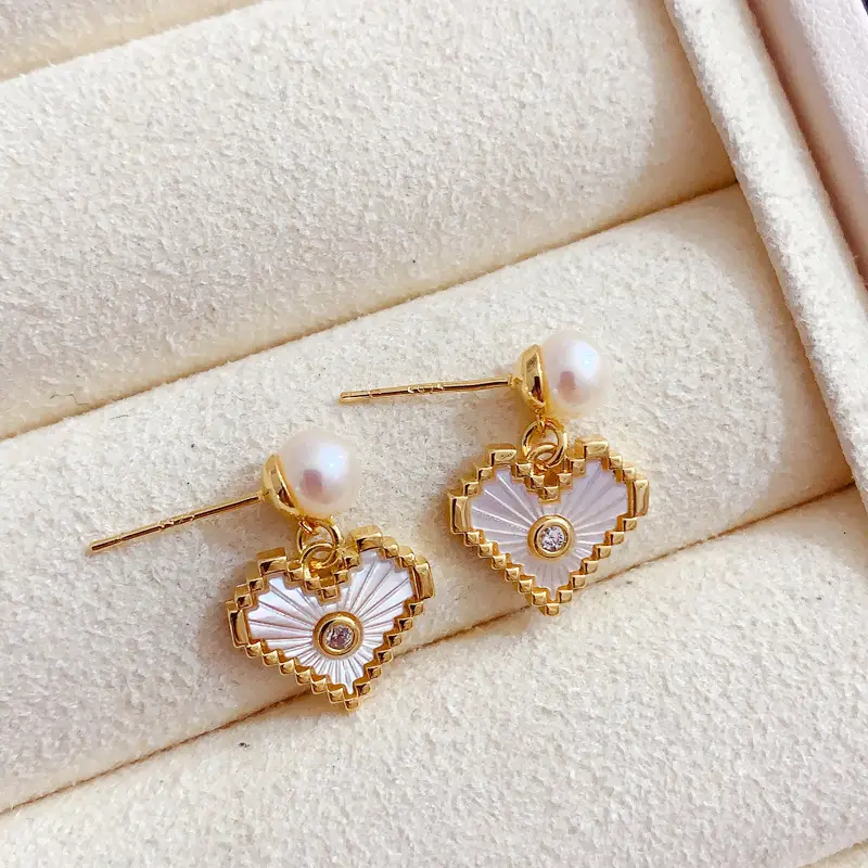 Heart-shaped Pearl Earrings for Women Gold Plated - Image 5
