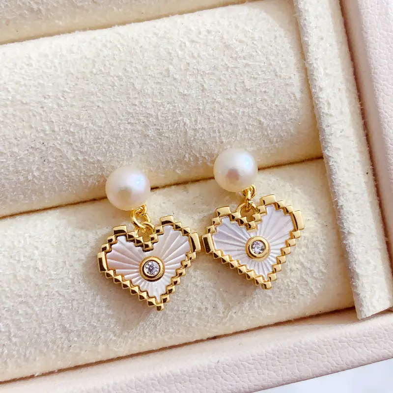 Heart-shaped Pearl Earrings for Women Gold Plated - Image 6
