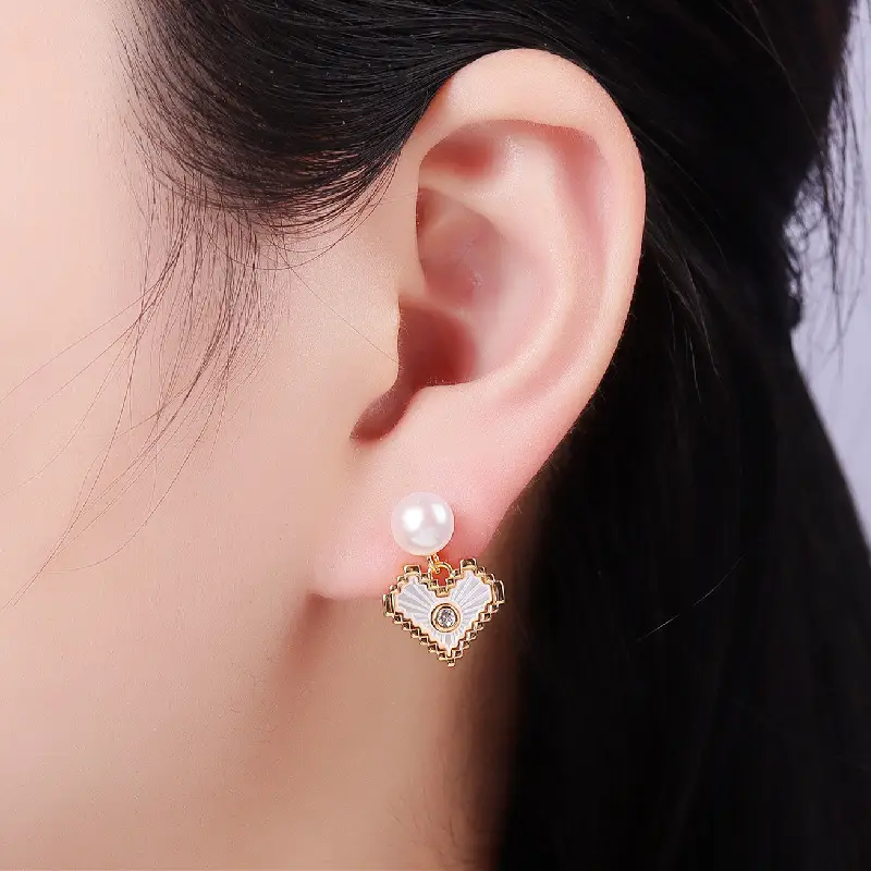 Heart-shaped Pearl Earrings for Women Gold Plated - Image 7
