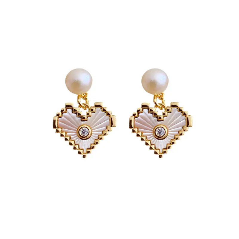 Heart-shaped Pearl Earrings for Women Gold Plated - Image 8