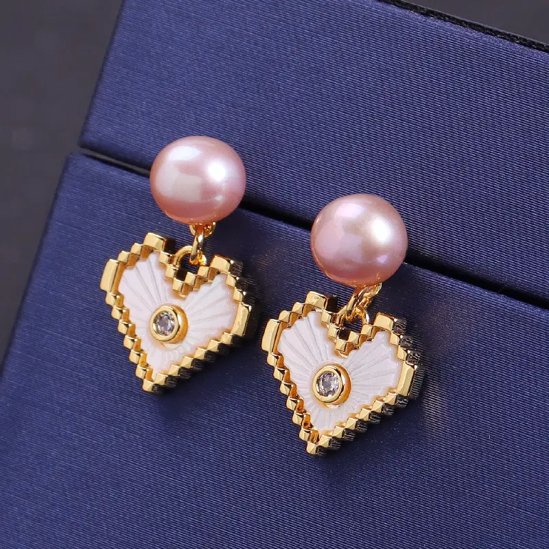 Heart-shaped Pearl Earrings for Women Gold Plated - Image 3