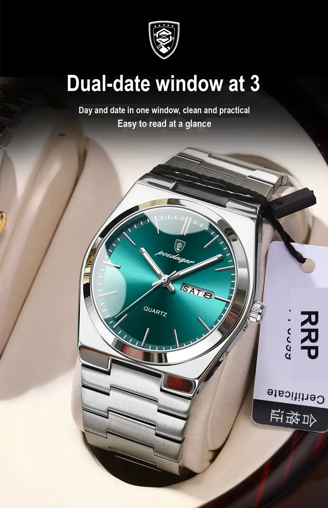 Watch face showing combined weekday and date display.