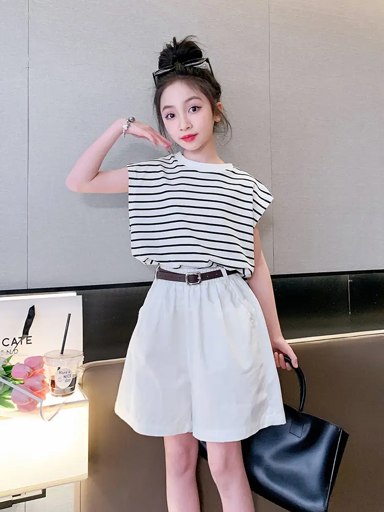 Girls Striped Sleeveless Shorts Summer 2024 - Image 6