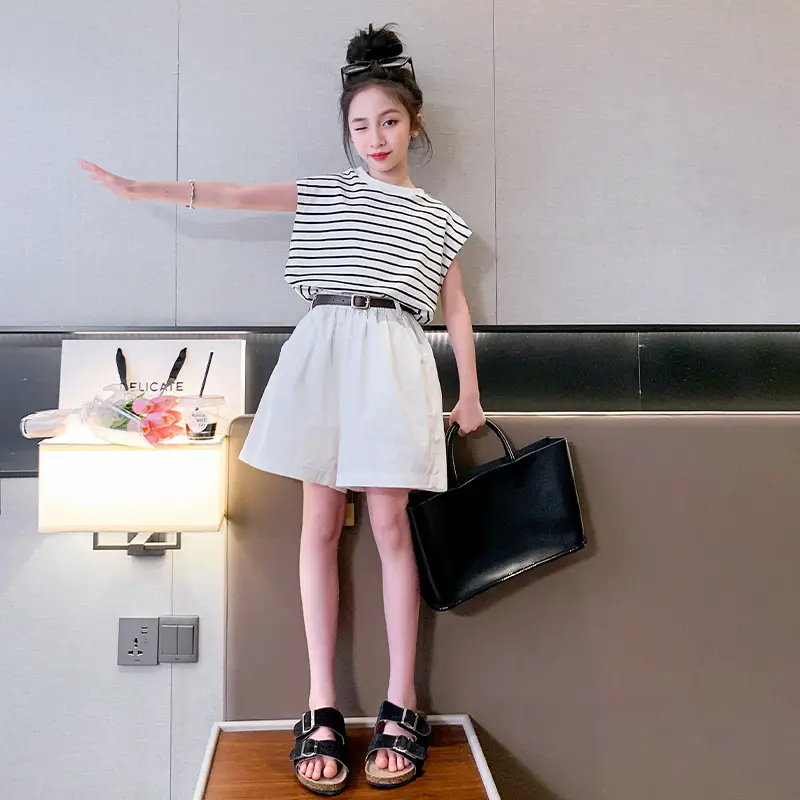 Girls Striped Sleeveless Shorts Summer 2024 - Image 2