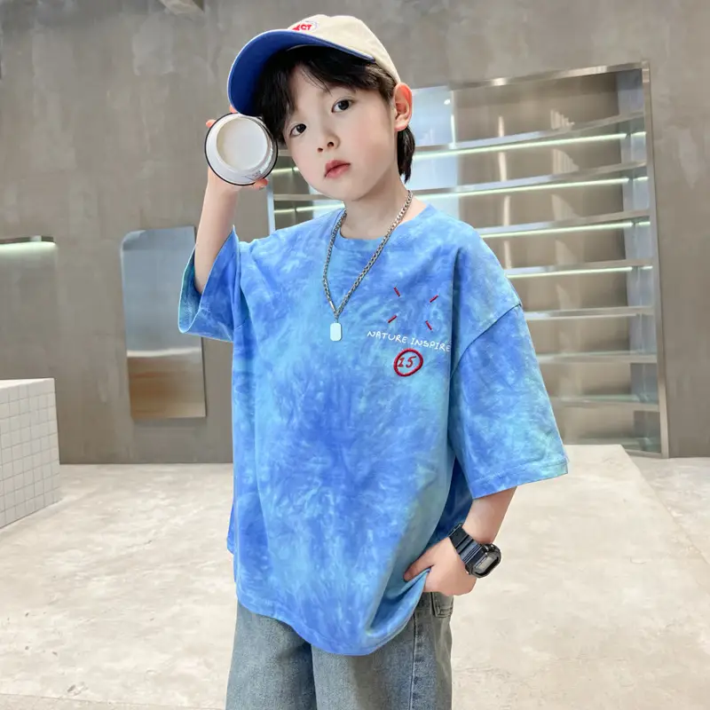 Blue Printed Kids T-Shirt Medium Large Summer Casual Wear - Image 6