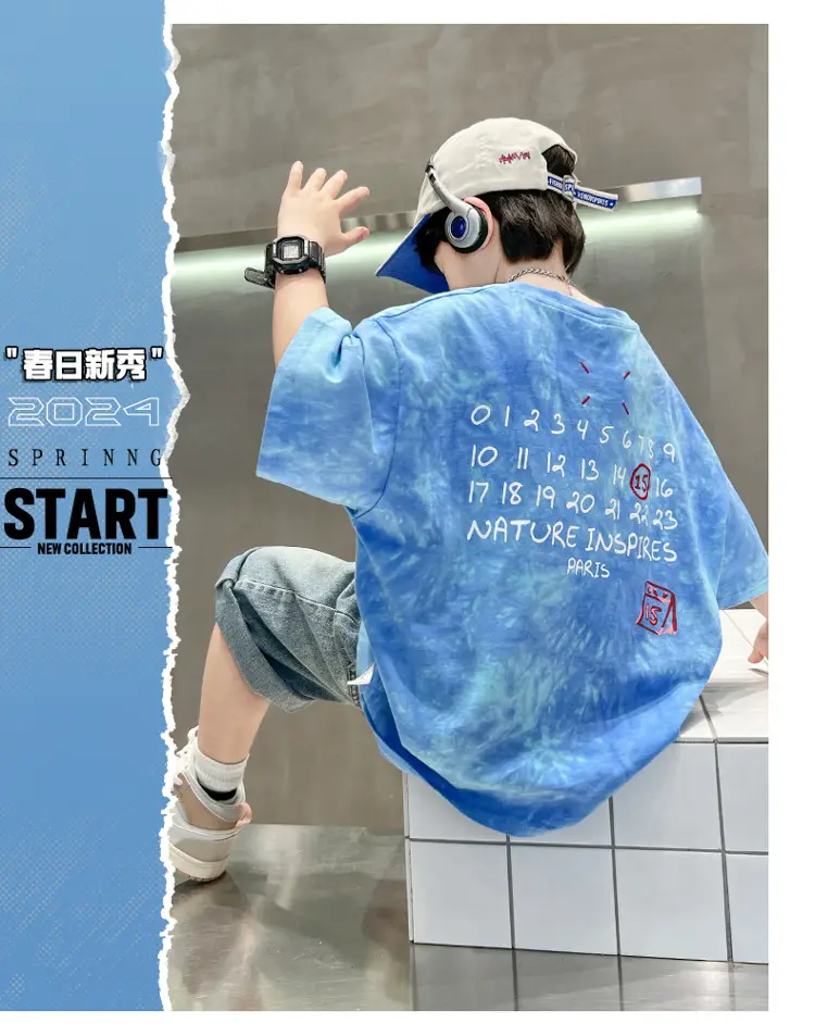 Blue Printed Kids T-Shirt Medium Large Summer Casual Wear — feature 1