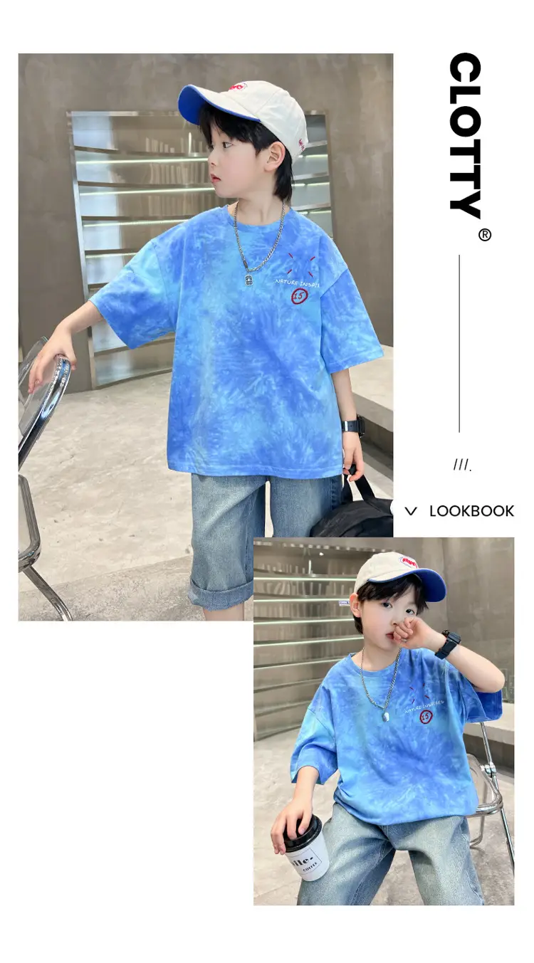 Blue Printed Kids T-Shirt Medium Large Summer Casual Wear — feature 10
